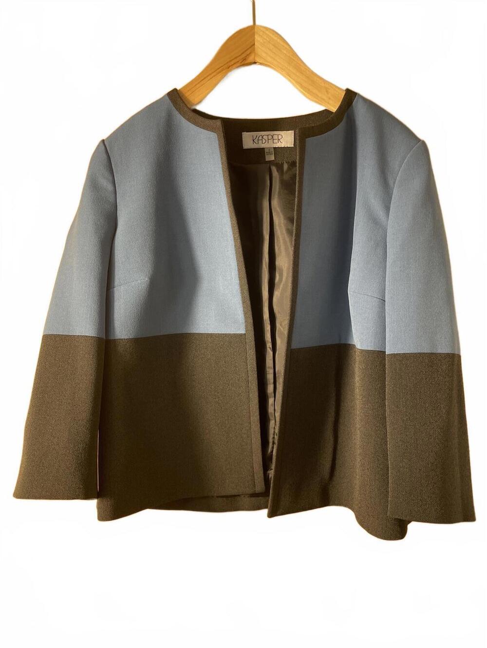 Kasper Blazer Women's Size 4 Blue Gray Brown Colorblock Normcore Career - Picture 7 of 7